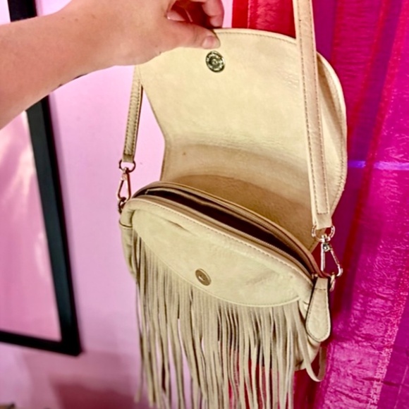 Faux Leather Crossbody Boho Western Fringe Bag Stone Grey Women’s Small Purse - Picture 6 of 6